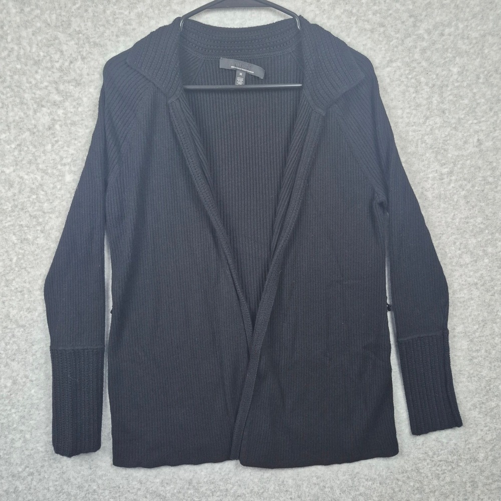White House Black Market Cardigan Womens M Black Ribbed Open Front Sweater